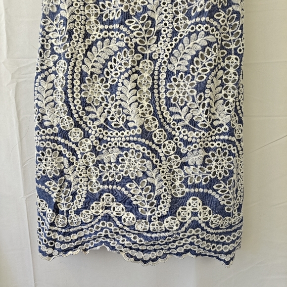 Alice & Olivia Chambray Honor Flutter Sleeve Boho Embroidered Mini Dress Size 0 - Picture 8 of 13